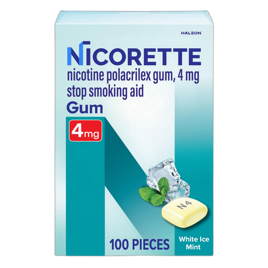 Nicorette 4 mg Nicotine Gum to Help Quit Smoking - White Ice Mint Flavored Stop Smoking Aid, 100 Count