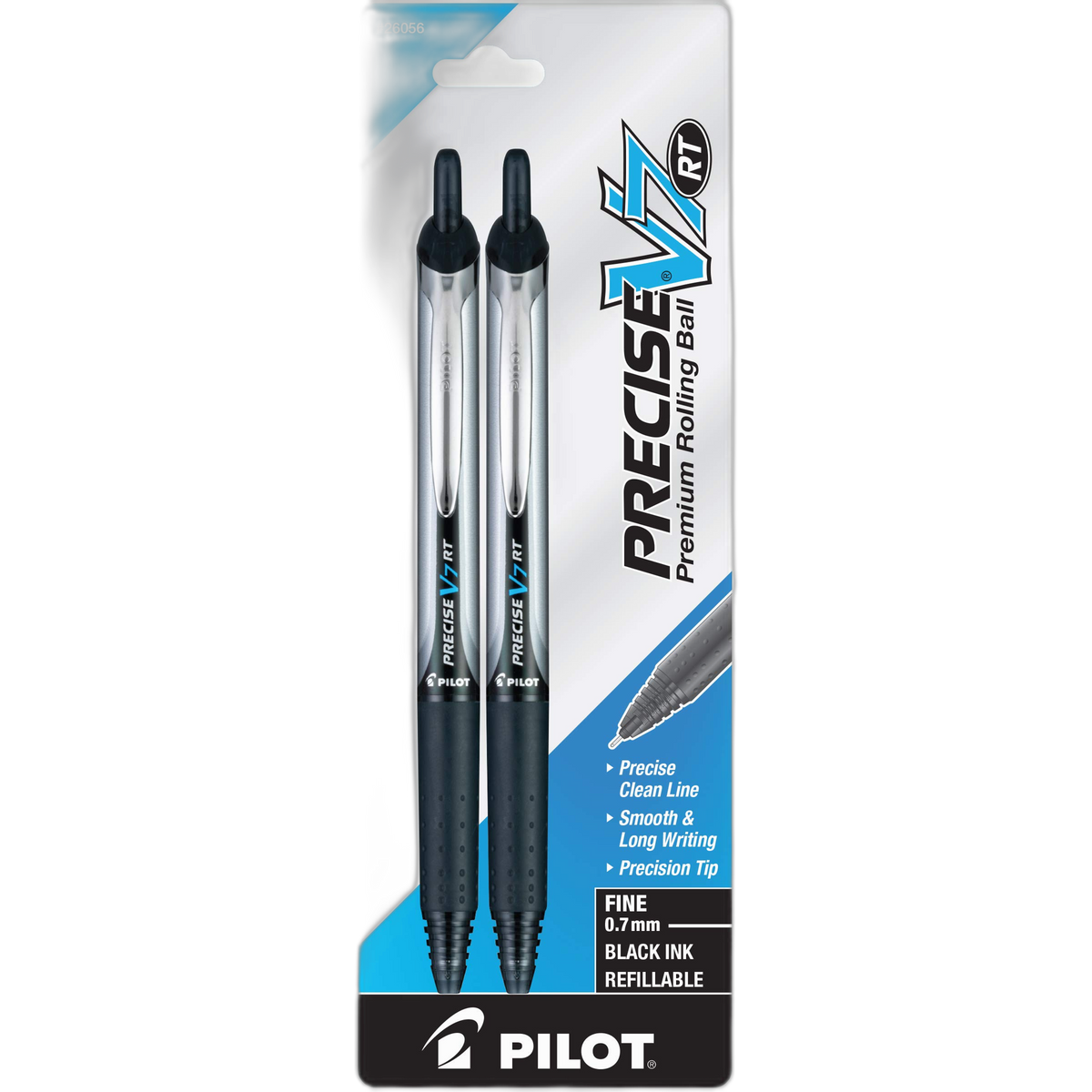 PILOT Precise V7 RT Refillable & Retractable Liquid Ink Rolling Ball Pens, Fine Point (0.7mm) Black Ink, 2-Pack (26056)