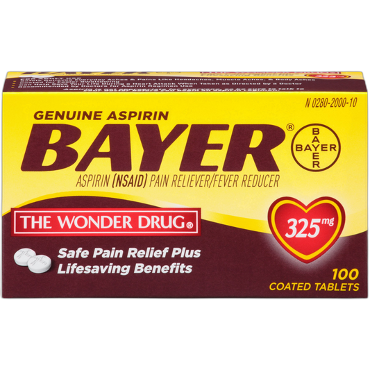 Genuine Bayer Aspirin 325mg Coated Tablets, Pain Reliever and Fever Reducer, 100 Count