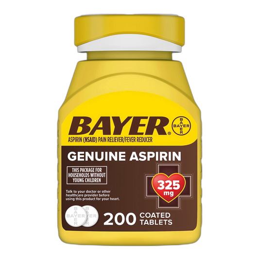 Bayer Genuine Aspirin 325mg Coated Tablets, Pain Reliever and Fever Reducer, 200 Count