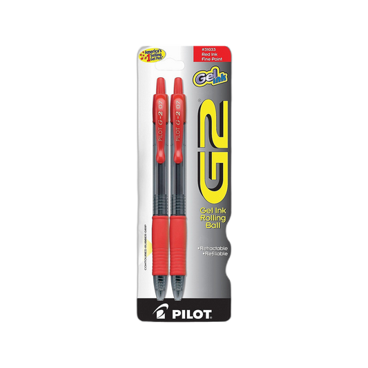Pilot, G2 Premium Gel Roller Pens, Fine Point 0.7 mm, Red, Pack of 2