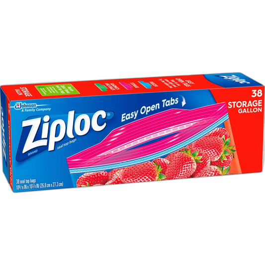 Ziploc® Plastic Double Zipper Storage Bags, 1 Gallon, Clear, Box of 38 Bags