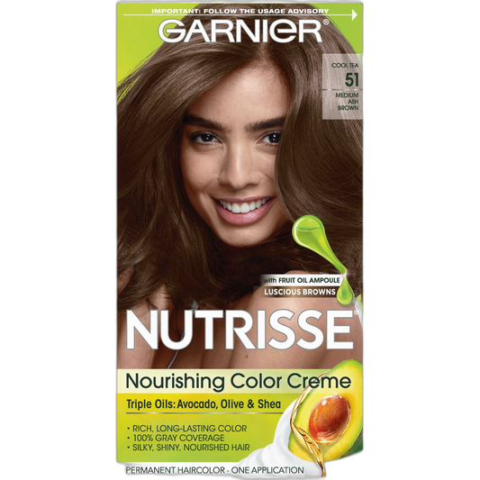 Garnier Nutrisse Nourishing Hair Color Creme, 51 Medium Ash Brown (Cool Tea) (Packaging May Vary)