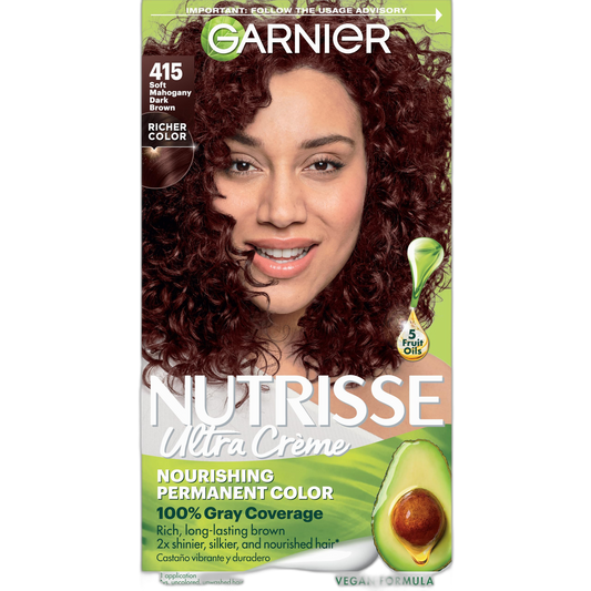 Garnier Hair Color Nutrisse Nourishing Creme, 415 Soft Mahogany Dark Brown (Raspberry Truffle) Permanent Hair Dye, 1 Count (Packaging May Vary)