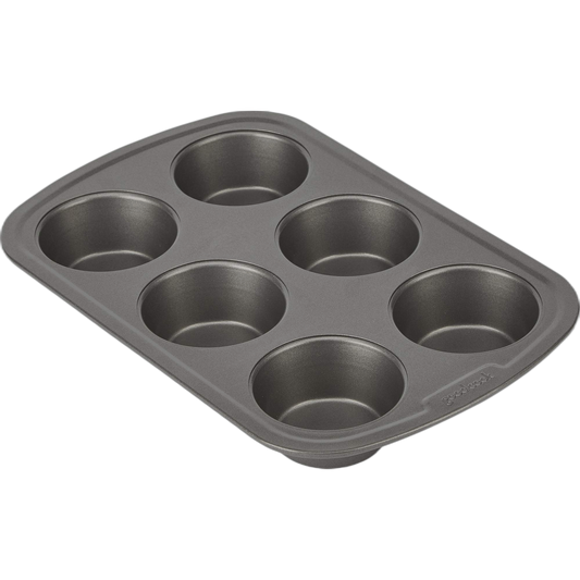 GoodCook Everyday Nonstick Steel Muffin Pan, 6 cup, Gray
