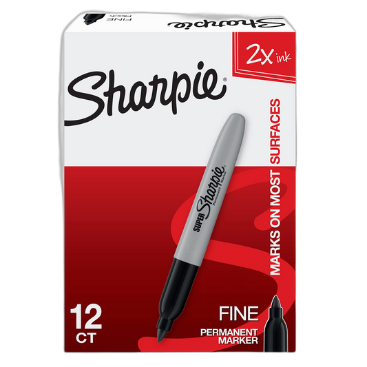 Sharpie Super Permanent Markers, Fine Point, Black, 12 Count