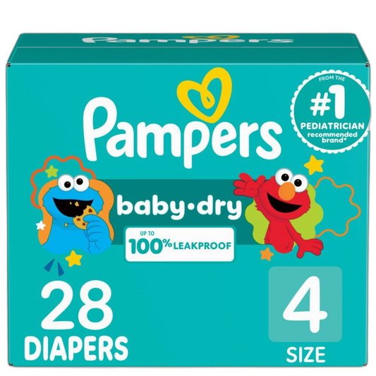 Pampers Diapers - Baby Dry - Size 4, 28 Count, Absorbent Disposable Infant Diaper (Packaging May Vary)