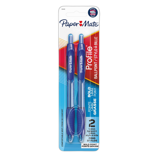 Paper Mate Profile Retractable Ballpoint Pens, Bold (1.4mm), Blue, 2 Count