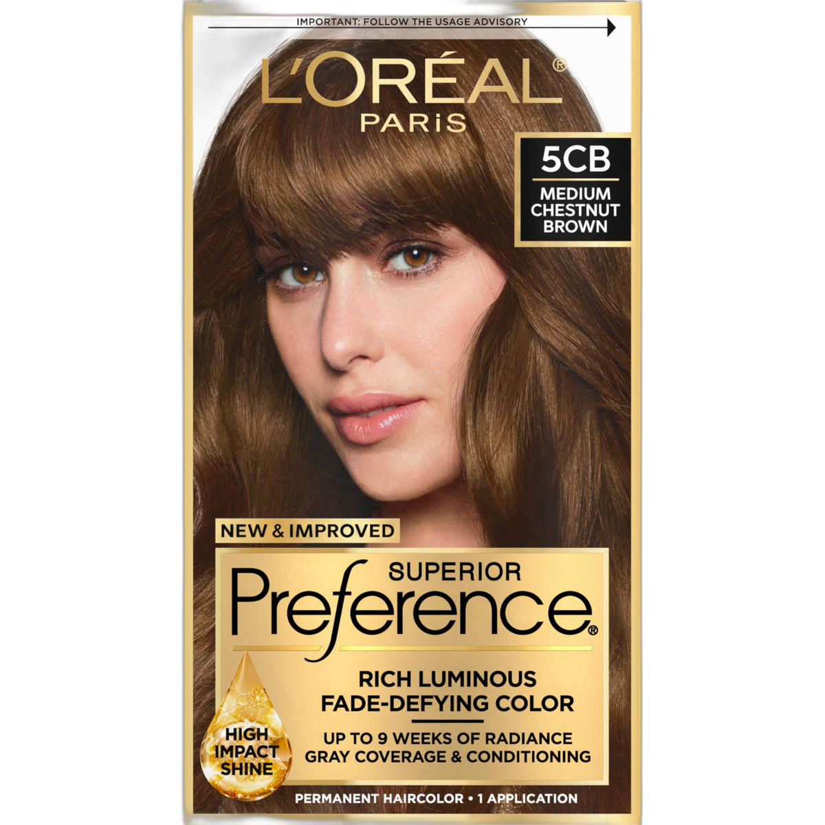 L'Oreal Paris Superior Preference Fade-Defying + Shine Permanent Hair Color, 5CB Medium Chestnut Brown, Pack of 1, Hair Dye