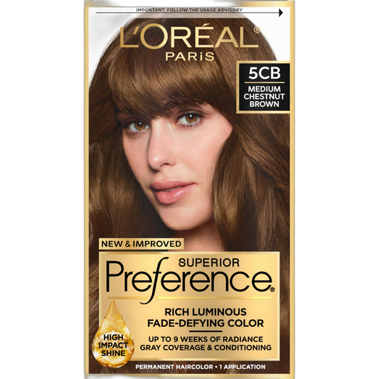 L'Oreal Paris Superior Preference Fade-Defying + Shine Permanent Hair Color, 5CB Medium Chestnut Brown, Pack of 1, Hair Dye