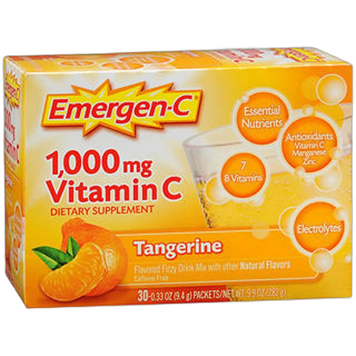 Emergen-C Vitamin C Tangerine Flavored Drink Mix 30 Packets, 0.33 oz (Pack of 2)