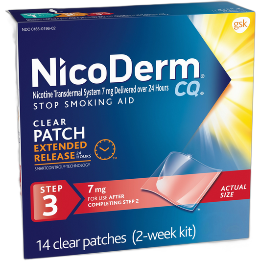 NicoDerm CQ Step 3, 7 mg, 14 Clear Patches.