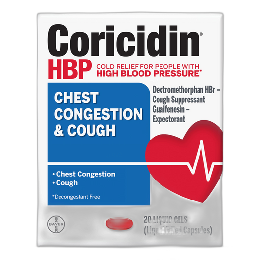 Coricidin HBP Chest Congestion & Cough Liquid Soft Gels, 20 ct