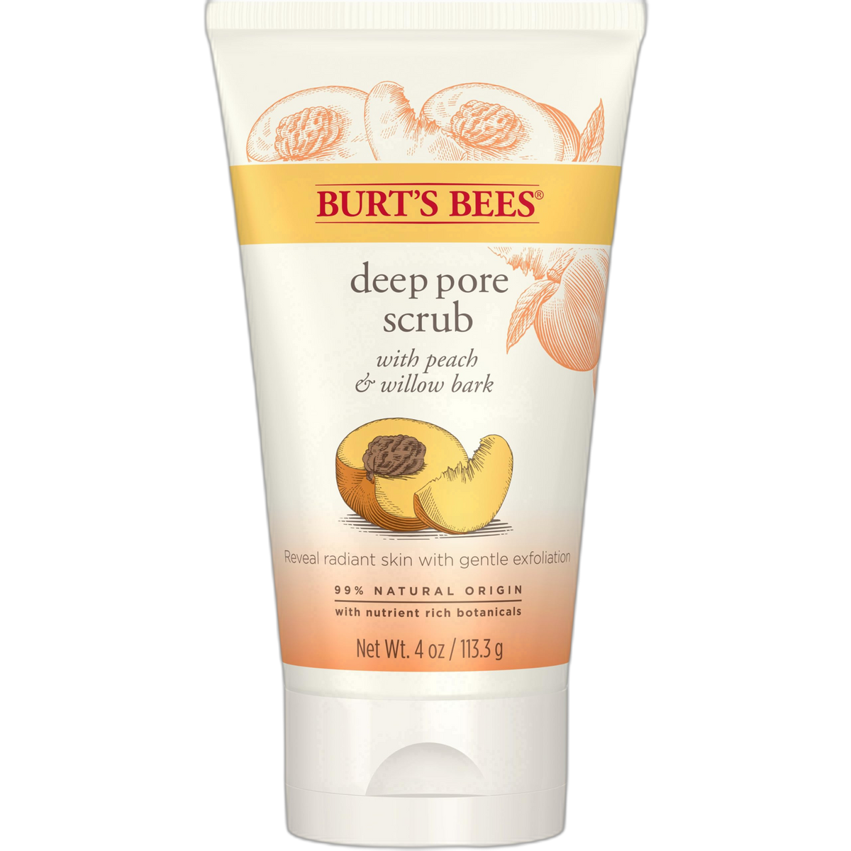 Burt's Bees Peach and Willow Bark Deep Pore Exfoliating Facial Scrub, 4 Oz (Package May Vary)