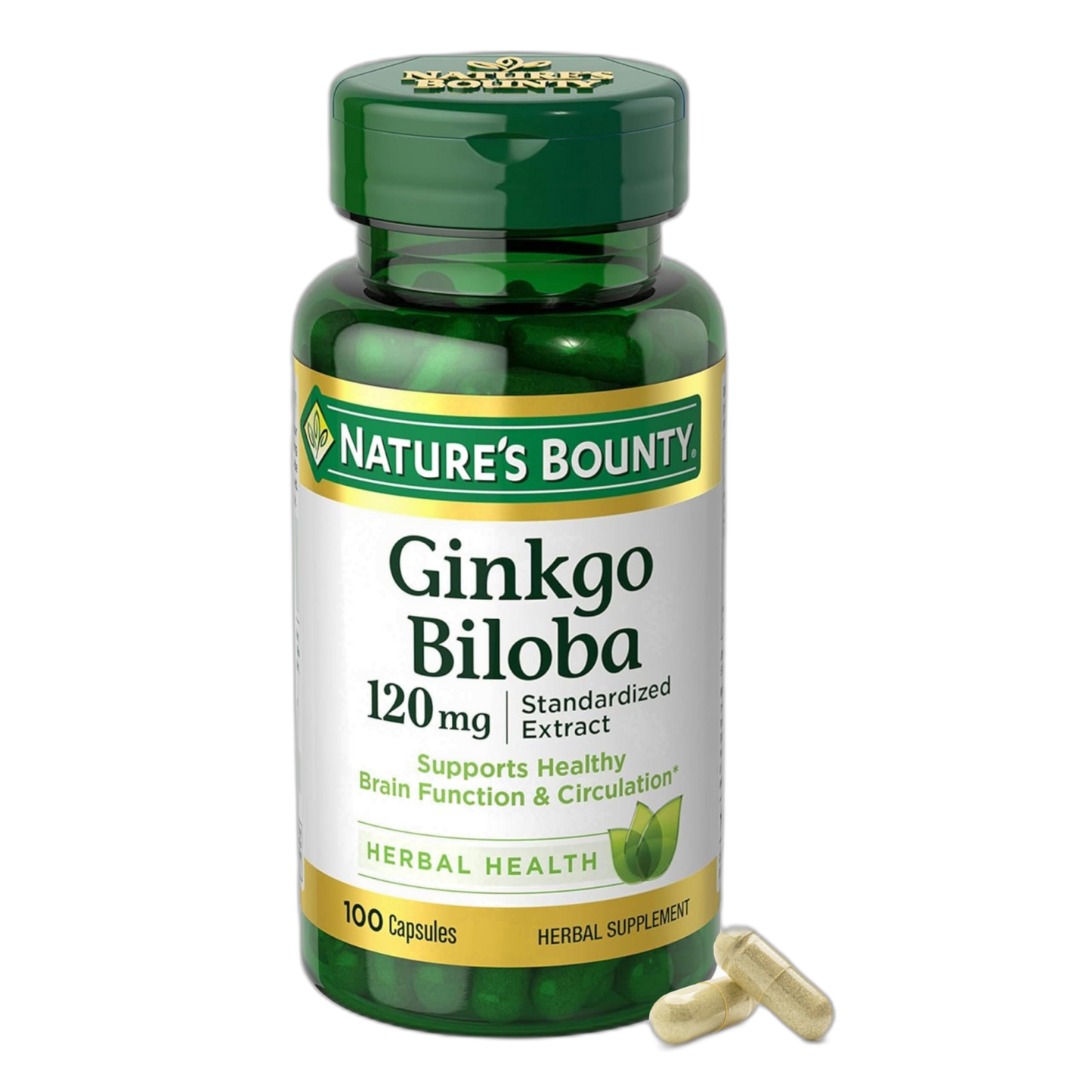 Nature's Bounty Ginkgo Biloba Capsules 120mg, Memory Support Supplement, Supports Brain Function and Mental Alertness, 100 Capsules