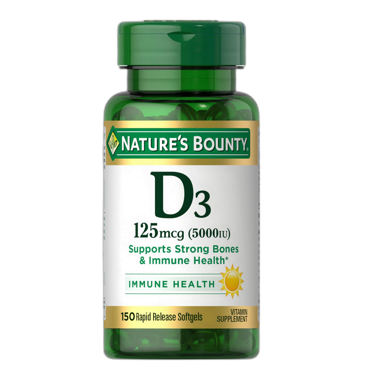 Nature's Bounty Vitamin D3 5000 IU Softgels, Rapid Release, Immune Support, Vitamin D Supplements, 150 Ct