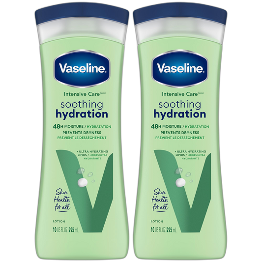 Vaseline Soothing Hydration 2-Pack – Intensive Care Moisturizing Hand and Body Lotion with Aloe, Ultra-Hydrating Lipids, 48 Hours of Moisture, 10 Oz Ea