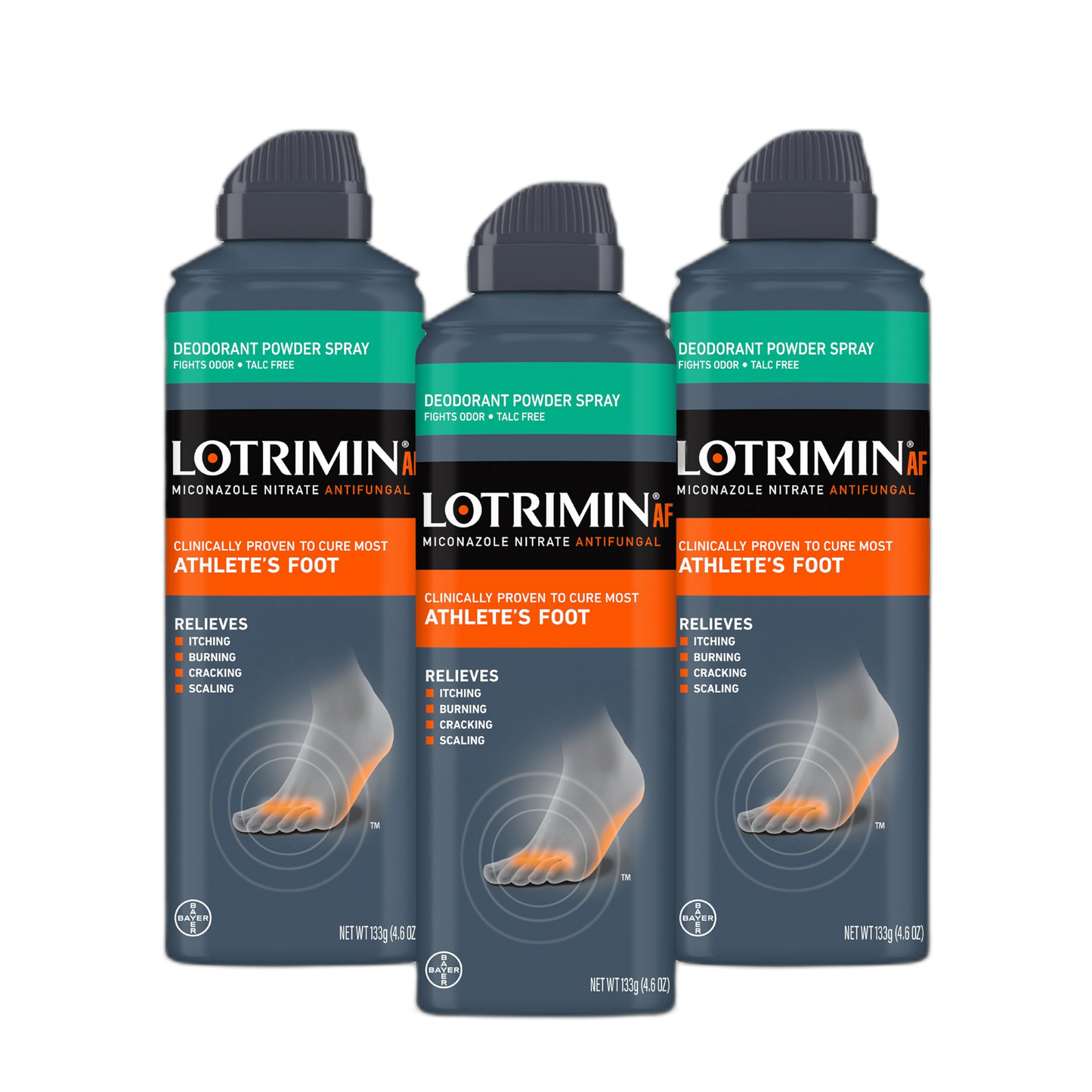 Lotrimin Athlete's Foot Deodorant Antifungal Powder Spray, Miconazole Nitrate 2%, Clinically Proven Effective Antifungal Treatment of Most AF, Jock Itch & Ringworm, 4.6 Ounce (Pack of 3)