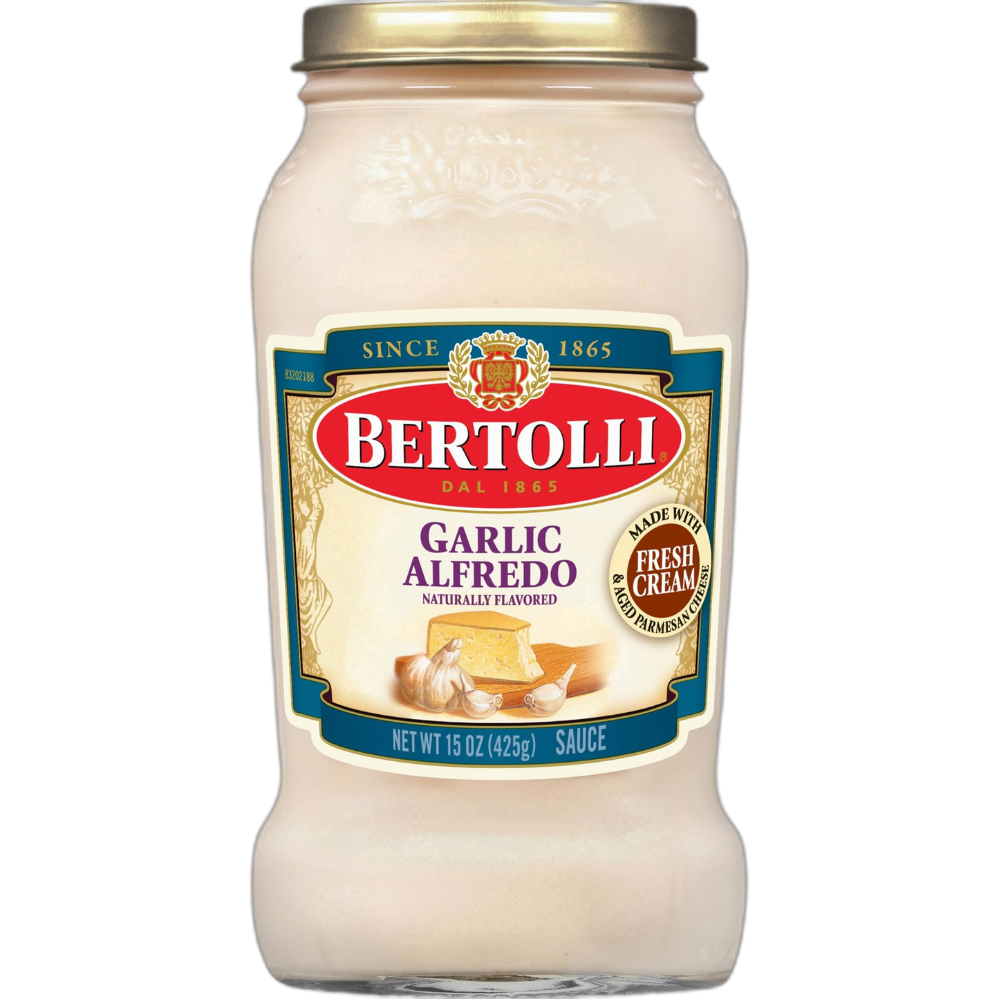 Bertolli Garlic Alfredo Sauce with Aged Parmesan Cheese, Authentic Tuscan Style Pasta Sauce made with Fresh Cream and Real Butter, 15 OZ