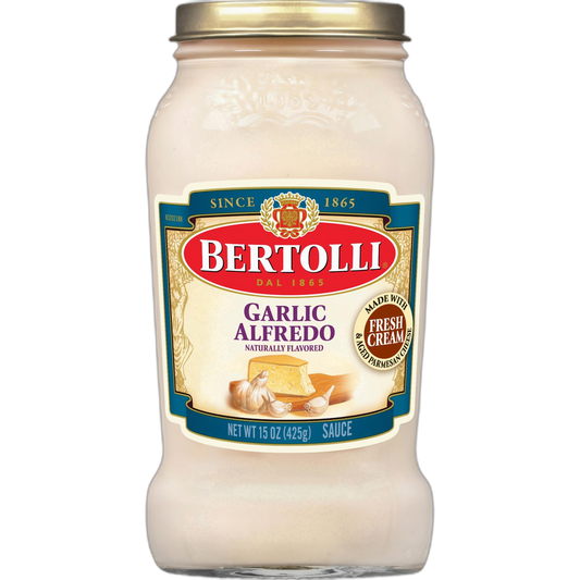 Bertolli Garlic Alfredo Sauce with Aged Parmesan Cheese, Authentic Tuscan Style Pasta Sauce made with Fresh Cream and Real Butter, 15 OZ