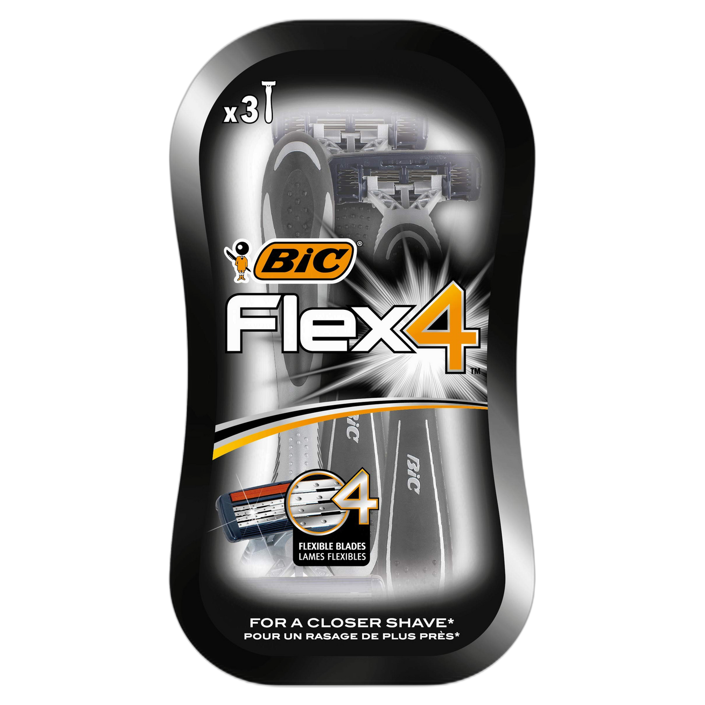 Bic Flex 4 Comfort Men's Razors - Pack of 3 Disposable 4-Blade Razor - with Lubricating Strip for A Smooth And Precise Shave