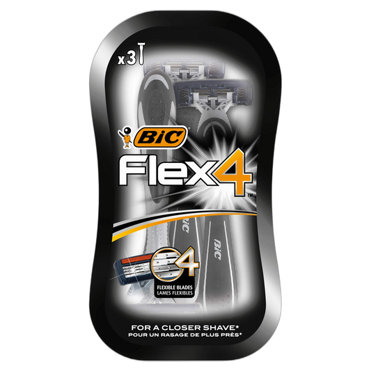 Bic Flex 4 Comfort Men's Razors - Pack of 3 Disposable 4-Blade Razor - with Lubricating Strip for A Smooth And Precise Shave