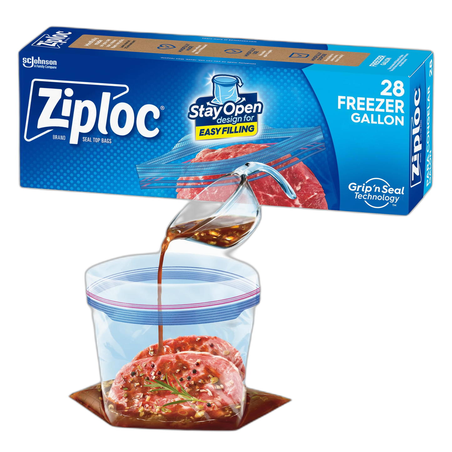 Ziploc Gallon Food Storage Freezer Bags, New Stay Open Design with Stand-Up Bottom, Easy to Fill, 28 Count