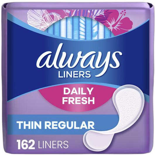 Always Thin Daily Panty Liners for Women, Light Absorbency, Unscented, 162 Count (Packaging May Vary)