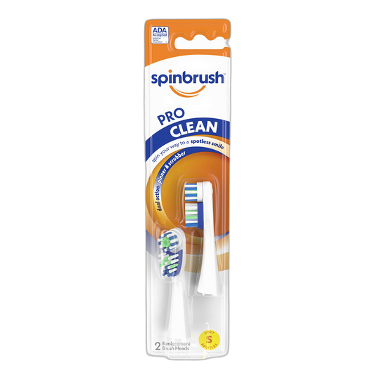 Spinbrush Pro Clean Replacement Heads, Soft Bristles, For Battery Toothbrush, 2-Pack
