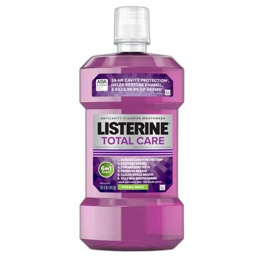 Listerine Total Care Anticavity Fluoride Mouthwash, 6 Benefits in 1 Oral Rinse Helps Kill 99% of Bad Breath Germs, Prevents Cavities, Strengthens Teeth, ADA-Accepted, Fresh Mint, 1 L