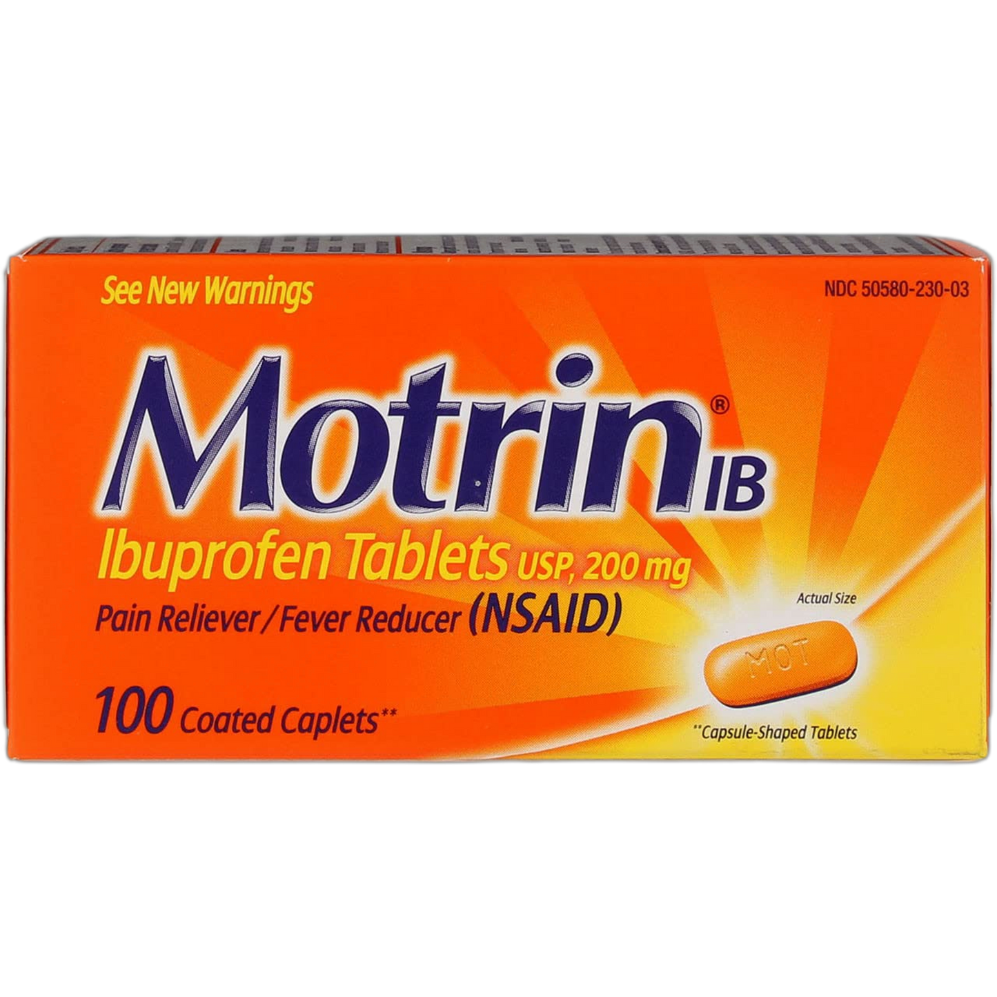 Motrin IB-Ibuprofen Pain Reliever Tablets 200 mg - 100 Coated Caplets (Pack of 3)