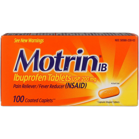 Motrin IB-Ibuprofen Pain Reliever Tablets 200 mg - 100 Coated Caplets (Pack of 3)