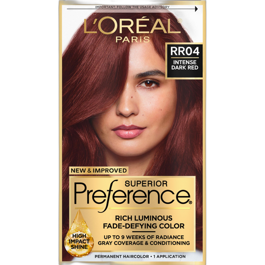 L'Oreal Paris Superior Preference Fade-Defying + Shine Permanent Hair Color, RR-04 Intense Dark Red, Pack of 1, Hair Dye