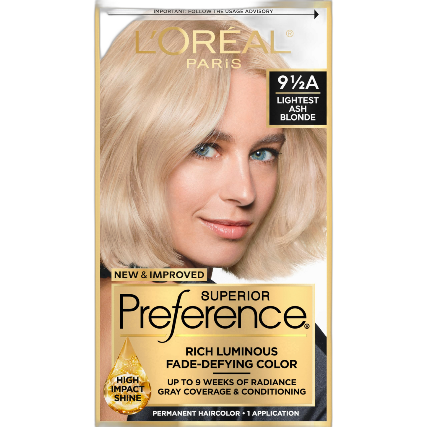L'Oreal Paris Superior Preference Fade-Defying + Shine Permanent Hair Color, 9.5A Lightest Ash Blonde, Pack of 1, Hair Dye