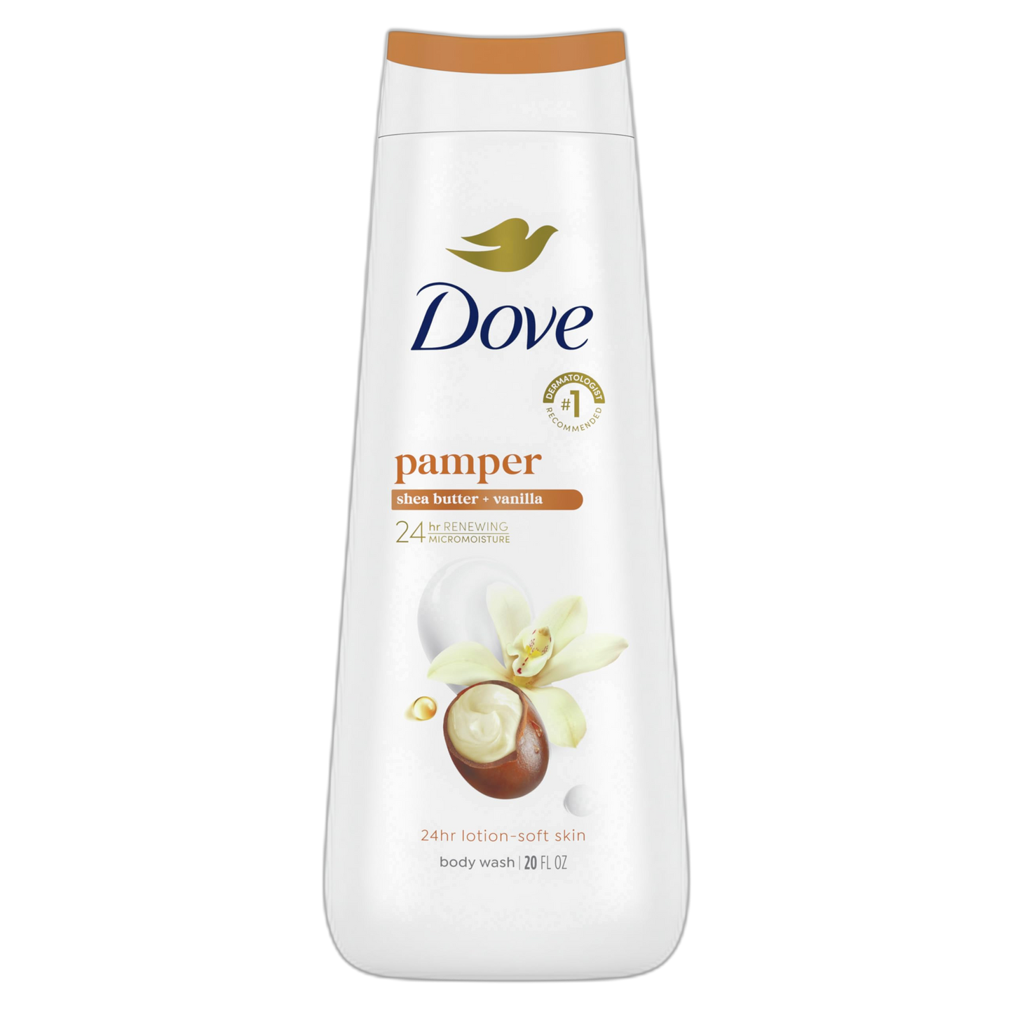 Dove Body Wash Pamper Shea Butter & Vanilla for 24hr Lotion-Soft Skin Moisturizing Skin Cleanser with No Sulfates No Parabens 20 oz