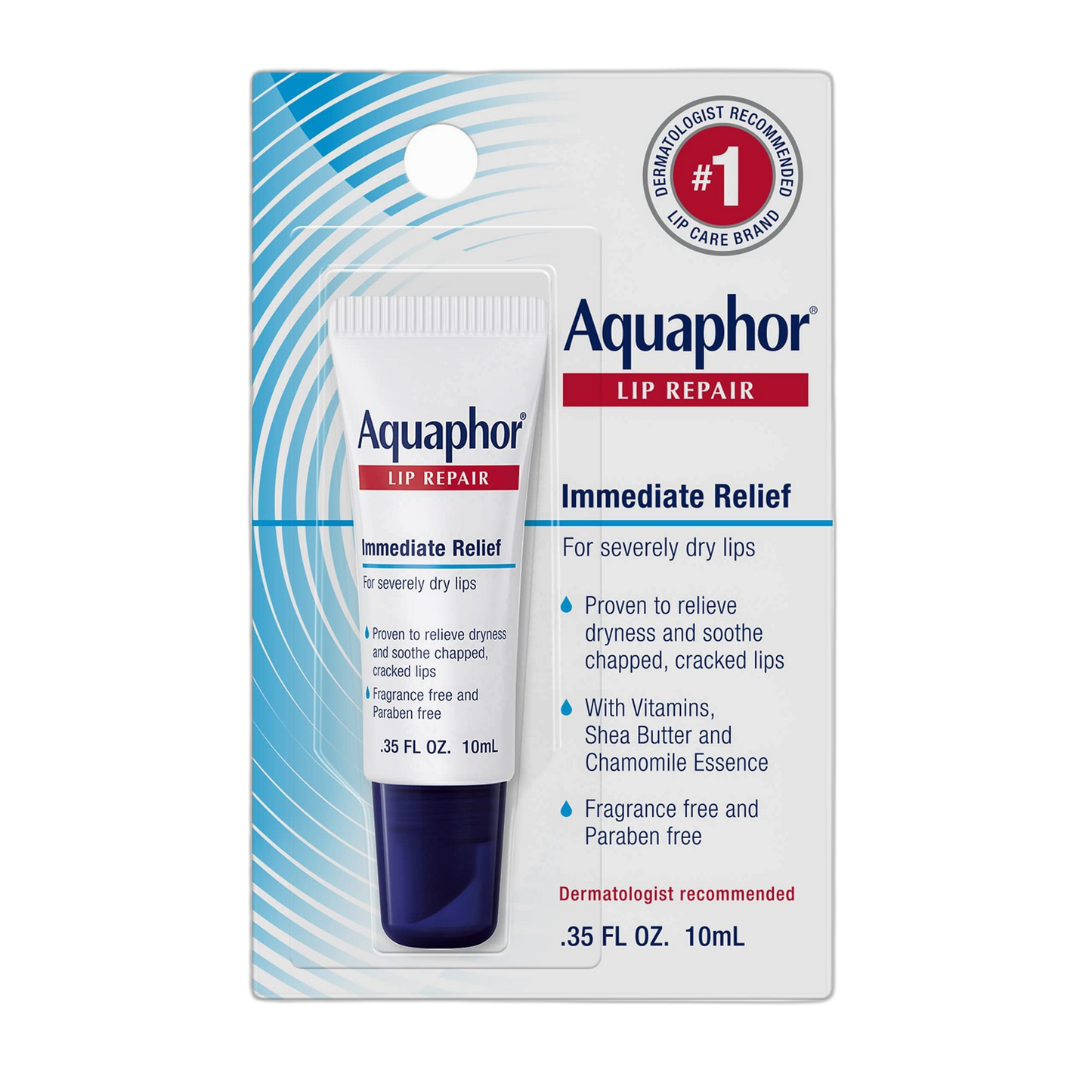 Aquaphor Lip Repair Ointment - Long-lasting Moisture to Soothe Dry Chapped Lips - .35 fl. oz. Tube