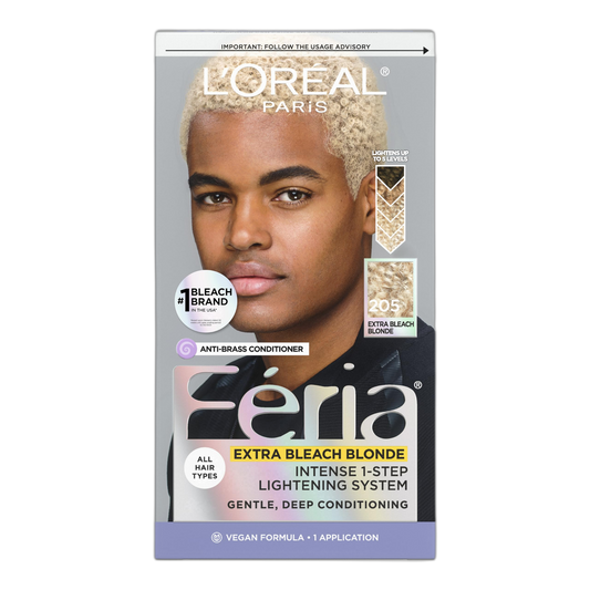 L'Oreal Paris Feria Multi-Faceted Shimmering Permanent Hair Color, 205 Bleach Blonding (Extra Bleach Blonde), Pack of 1, Hair Dye