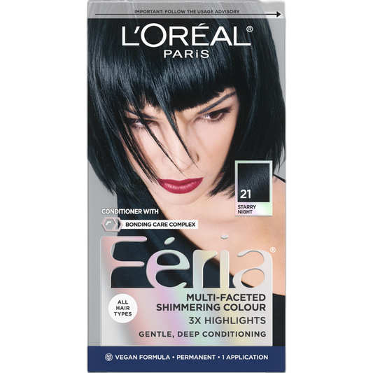L'Oreal Paris Feria Multi-Faceted Shimmering Permanent Hair Color, 21 Starry Night (Bright Black), Pack of 1, Hair Dye