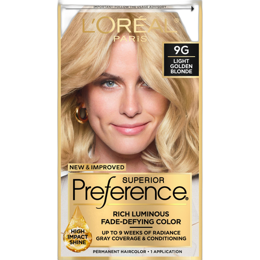 L'Oreal Paris Superior Preference Fade-Defying + Shine Permanent Hair Color, 9G Light Golden Blonde, Pack of 1, Hair Dye