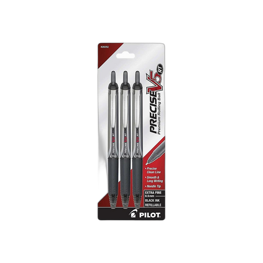 PILOT Precise V5 RT Refillable & Retractable Liquid Ink Rolling Ball Pens, Extra Fine Point (0.5mm) Black Ink, 3-Pack (26052)