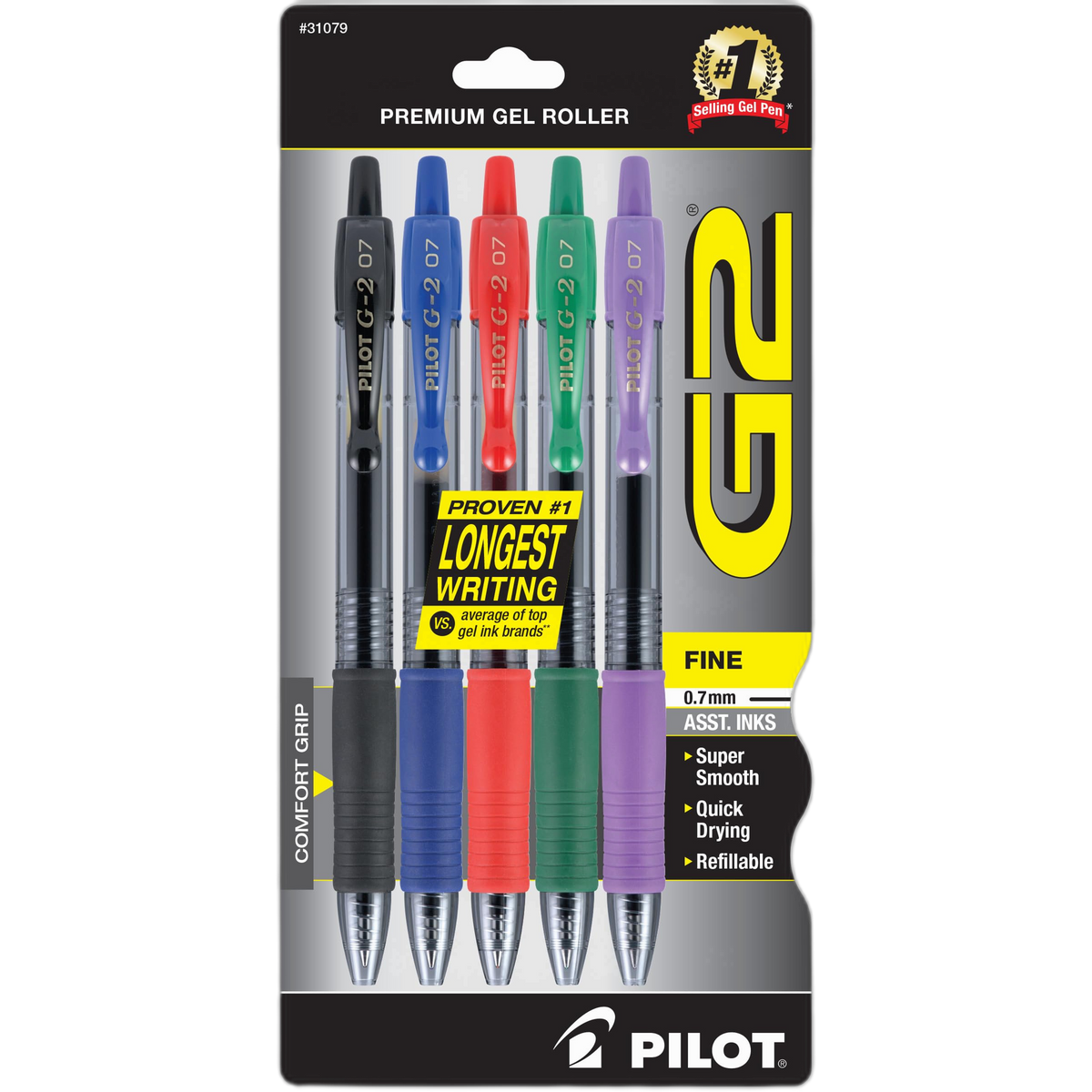 Pilot G2 Premium Gel Pens, Gel Roller Pens, Fine Point 0.7 mm Assorted Colors 5