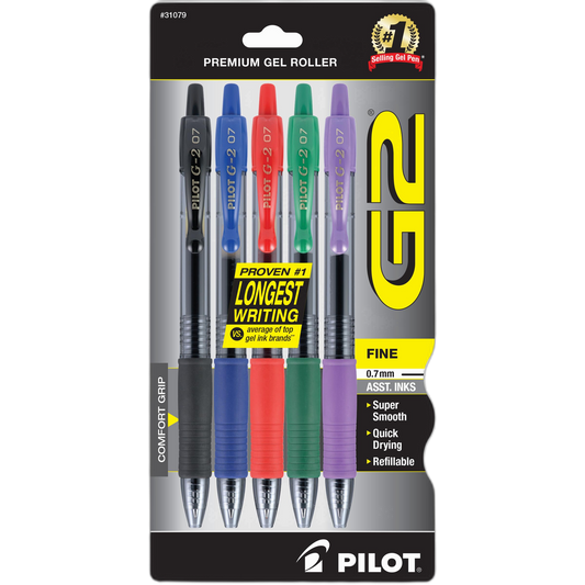 Pilot G2 Premium Gel Pens, Gel Roller Pens, Fine Point 0.7 mm Assorted Colors 5