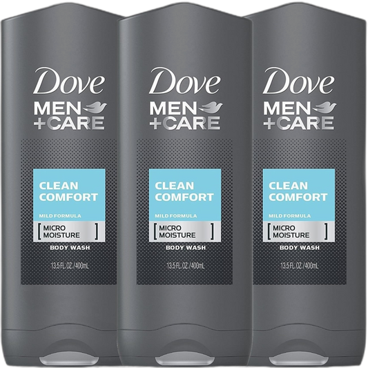 Dove Men + Care Body & Face Wash, Clean Comfort 13.50 Oz (Pack Of 3), 2.16 Lb
