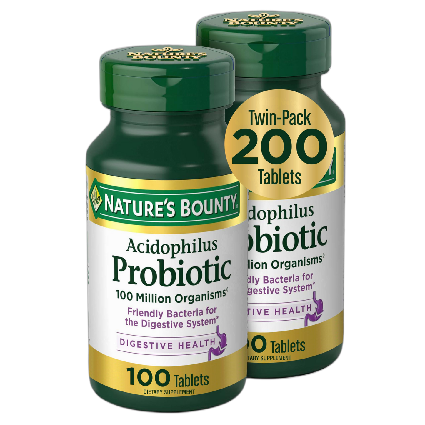 Nature's Bounty Acidophilus Probiotic, Daily Probiotic Supplement, Digestive Health, 200 Tablets, Twin Pack