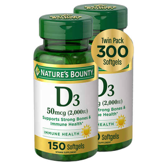 Vitamin D3 by Nature's Bounty, Vitamin Supplement, Supports Immune System and Bone Health, 50mcg, 2000IU,150 Count (Pack of 2)