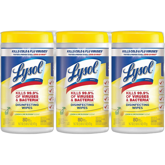 Lysol Disinfectant Wipes, Multi-Surface Antibacterial Cleaning Wipes, for Disinfecting and Cleaning, Lemon and Lime Blossom, 80 Count (Pack of 3)