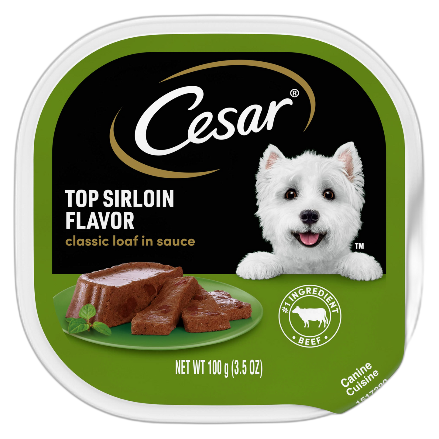 Cesar Wet Dog Food Classic Loaf in Sauce Top Sirloin Flavor, 3.5 oz. Easy Peel Tray