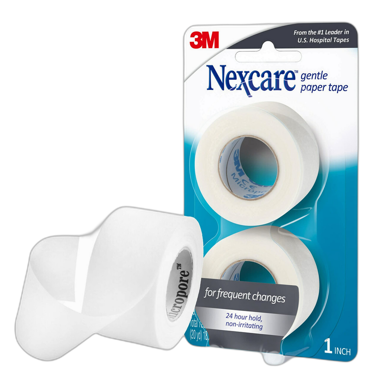 Nexcare Gentle Paper First Aid Tape, Ideal for Securing Gauze and Dressings, 1 in x 10 Yds Carded, 2 Pk