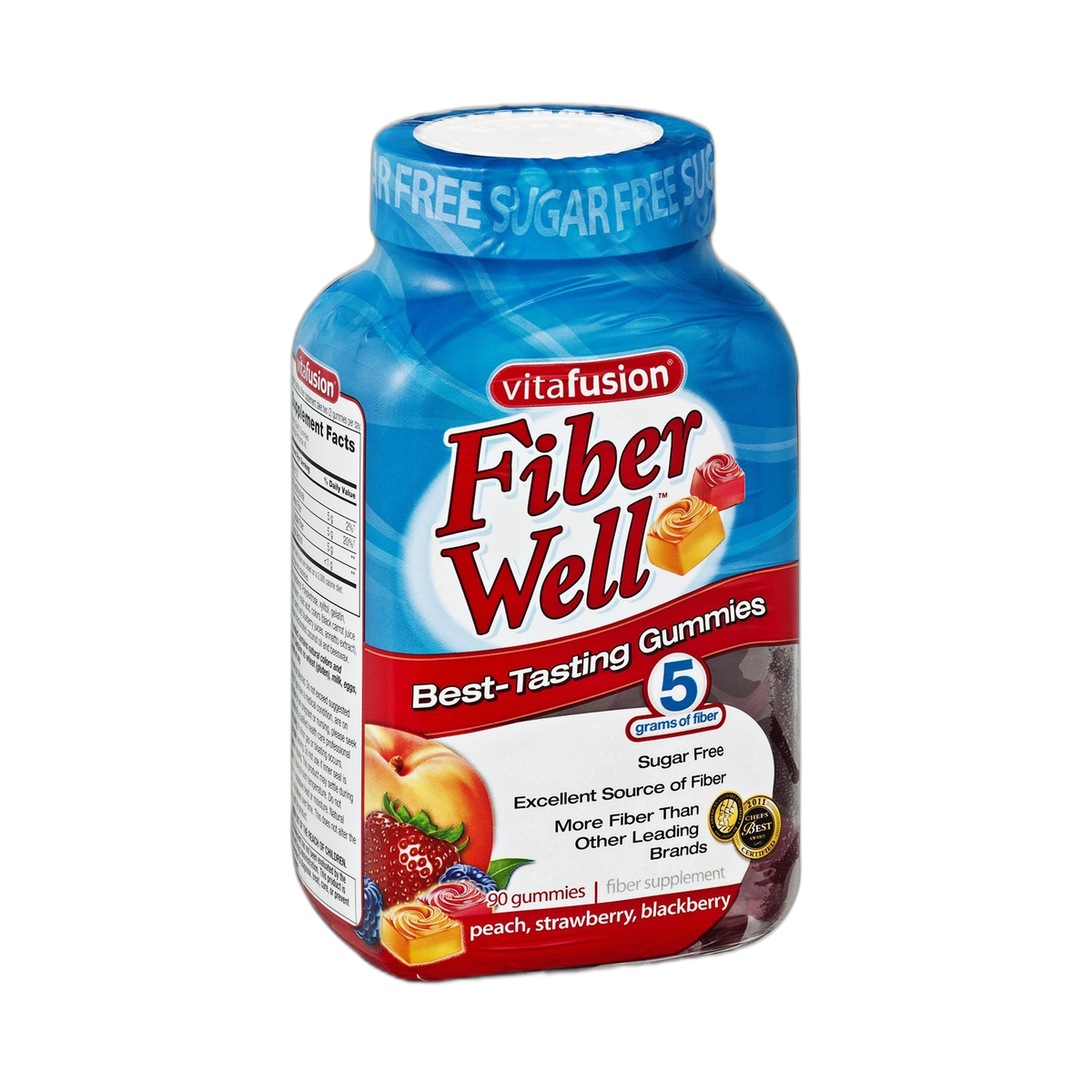 Vitafusion Sugar-Free Fiber Well Gummies Peach, Strawberry, Blackberry , 90 CT (Pack of 3)