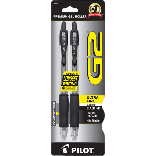 PEN,G2-3,ULTRA FINE,BK,2PK